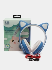 Наушники-Кошки MYBIT W-32, беспроводные, MIC, BT 5.0, AUX, microSD, MP3, 400 мАч, синие