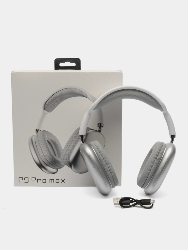 Наушники беспроводные P9 Pro Max, накладные, BT 5.0, микрофон, Jack 3.5 мм, 150 мАч, серые