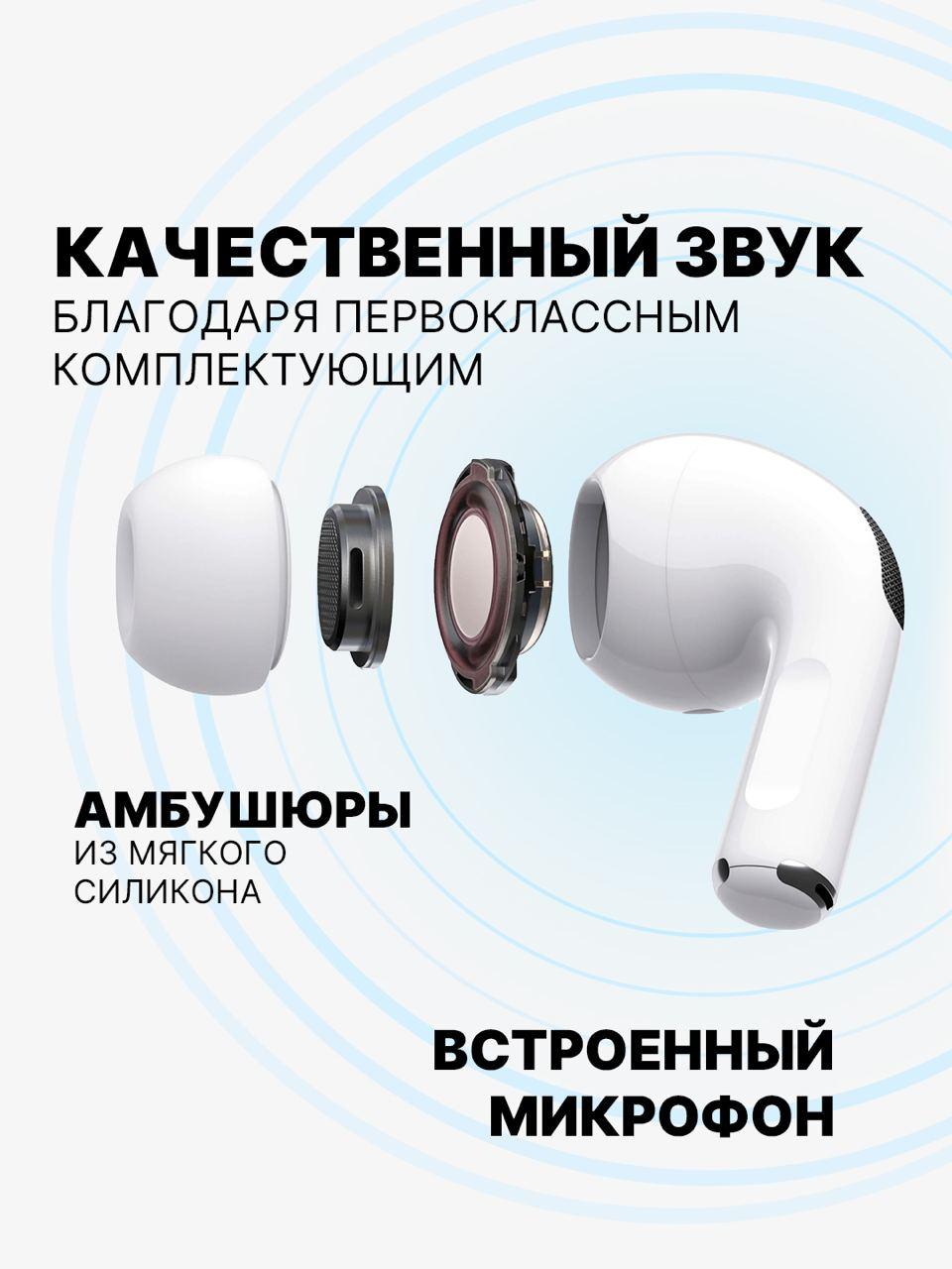 Беспроводные наушники AiPods Pro, с шумоподавлением и прозрачностью,  Bluetooth, сенсорные купить по цене 1618.1 ₽ в интернет-магазине Магнит  Маркет