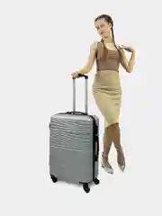 Серый чемодан на колесах, дорожный, пластиковый, с кодовым замком