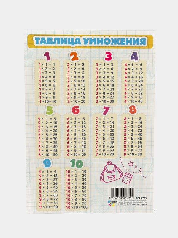 Карточка таблица умножения, картон