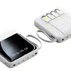 Черный powerbank со встроенными кабелями, Lightning, Type-C, фонарик, 20000 mAh