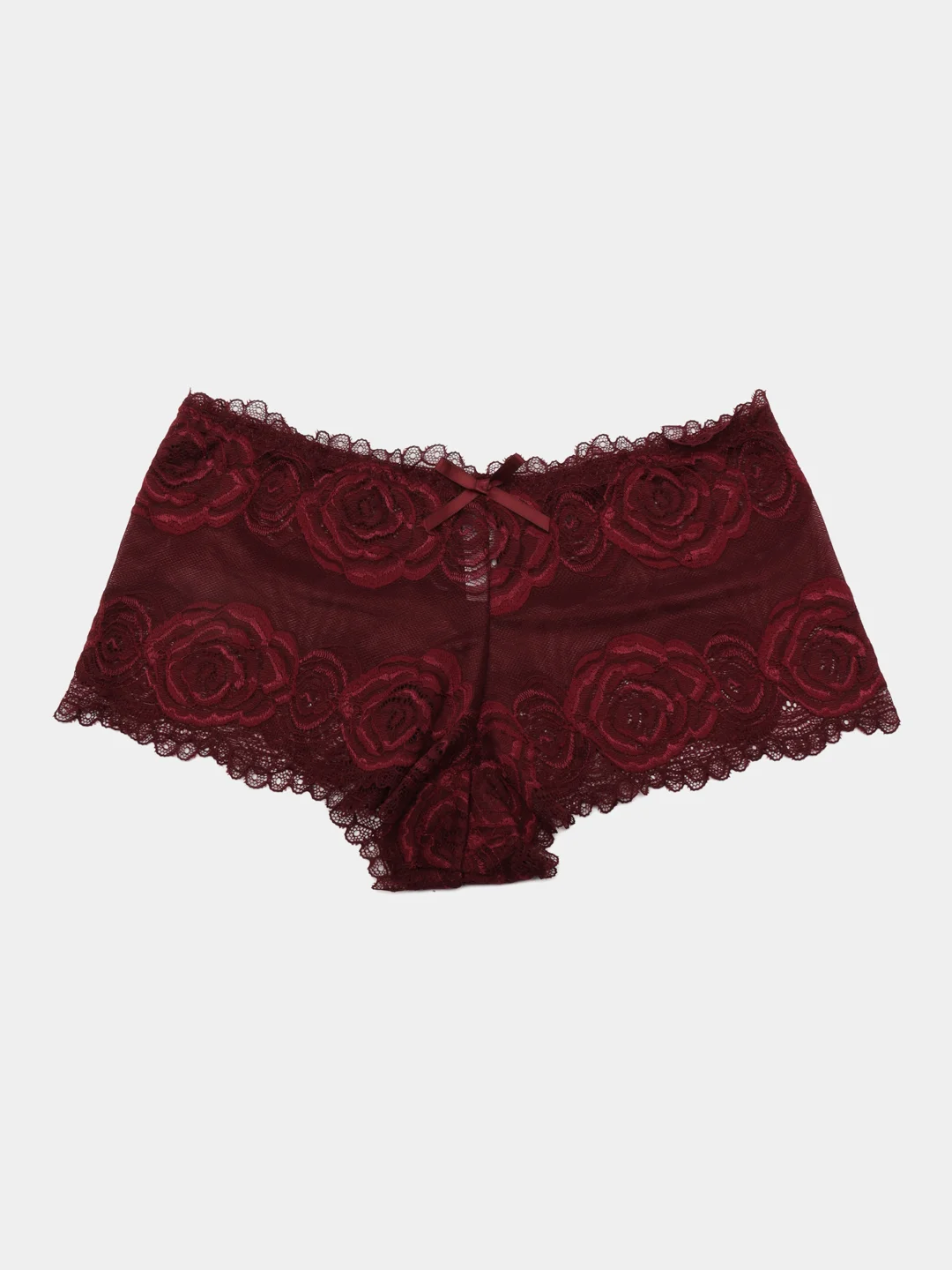 Бордовый трусы-шорты женские кружевные. Состав ткани cotton 85%, spandex 15%. Производство - Китай