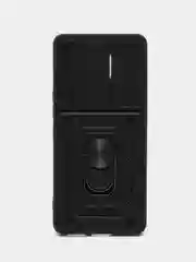 Черный чехол Tecno Camon 20 Premier противоударный, с металлической подставкой кольцом