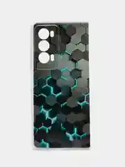 Бирюзовый силиконовый чехол на Honor Magic V2 / Хонор Меджик V2 прозрачный, с принтом, защита камеры