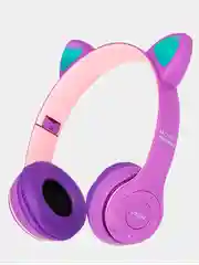 Тёмно-розовый беспроводные наушники светящиеся, ушки кошки MZ-P47 Bluetooth 5.0 с микрофоном, FM SD Mp3