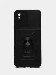Черный чехол Xiaomi Redmi 9A / Сяоми Редми 9А противоударный, с металлической подставкой кольцом