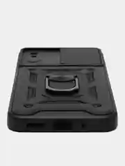Черный чехол Xiaomi Redmi 9A / Сяоми Редми 9А противоударный, с металлической подставкой кольцом