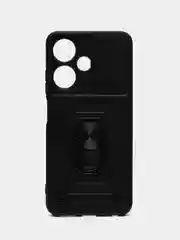 Черный чехол Infinix Hot 30i / Хот 30Ай противоударный, с металлической подставкой кольцом