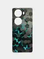 Бирюзовый чехол на Oppo Reno 11 Pro (Global) / Оппо Рено 11 Про Глобал прозрачный, защита камеры