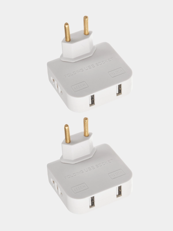 Плоский поворотный тройник с USB для розетки idealim разветвитель, 4000WT, комплект 2 шт