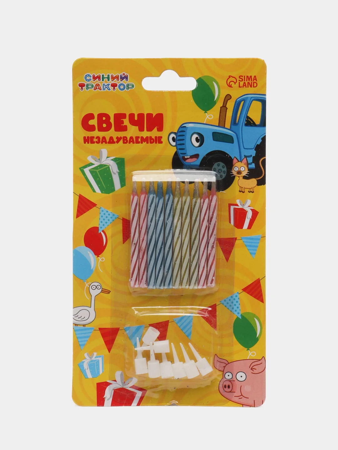 Желтый набор свечей незадуваемых для торта, 10 штук. Человек паук, Синий трактор