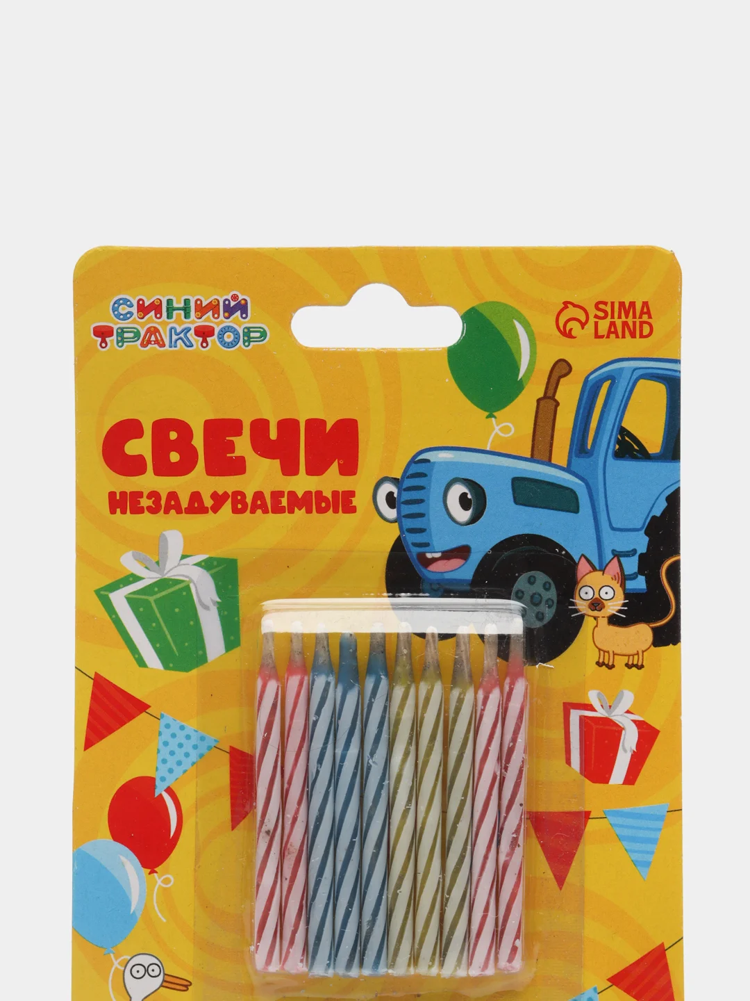 Желтый набор свечей незадуваемых для торта, 10 штук. Человек паук, Синий трактор