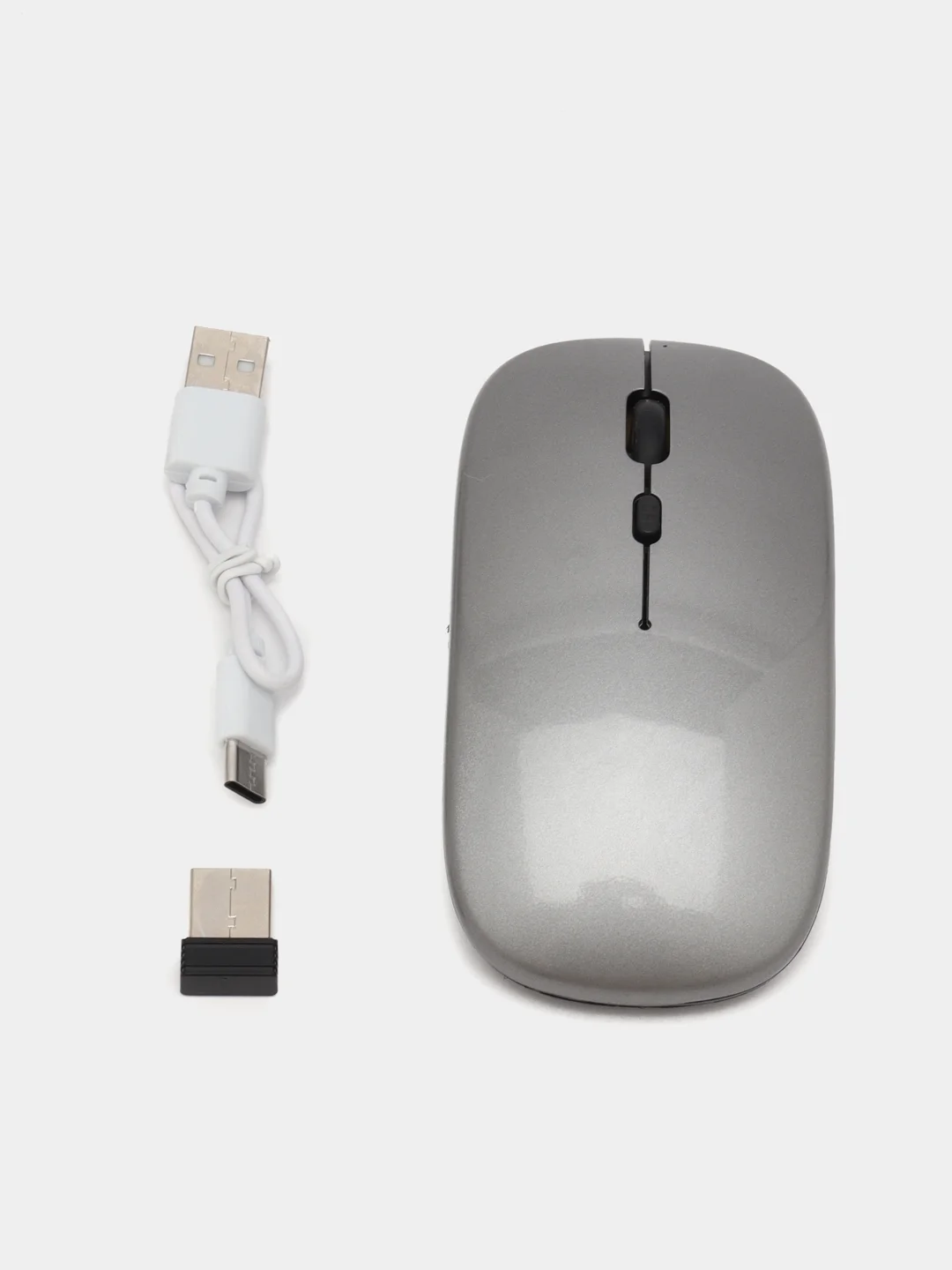 Серый мышь беспроводная бесшумная с USB приемником. Мышка компьютерная, оптическая. Bluetooth