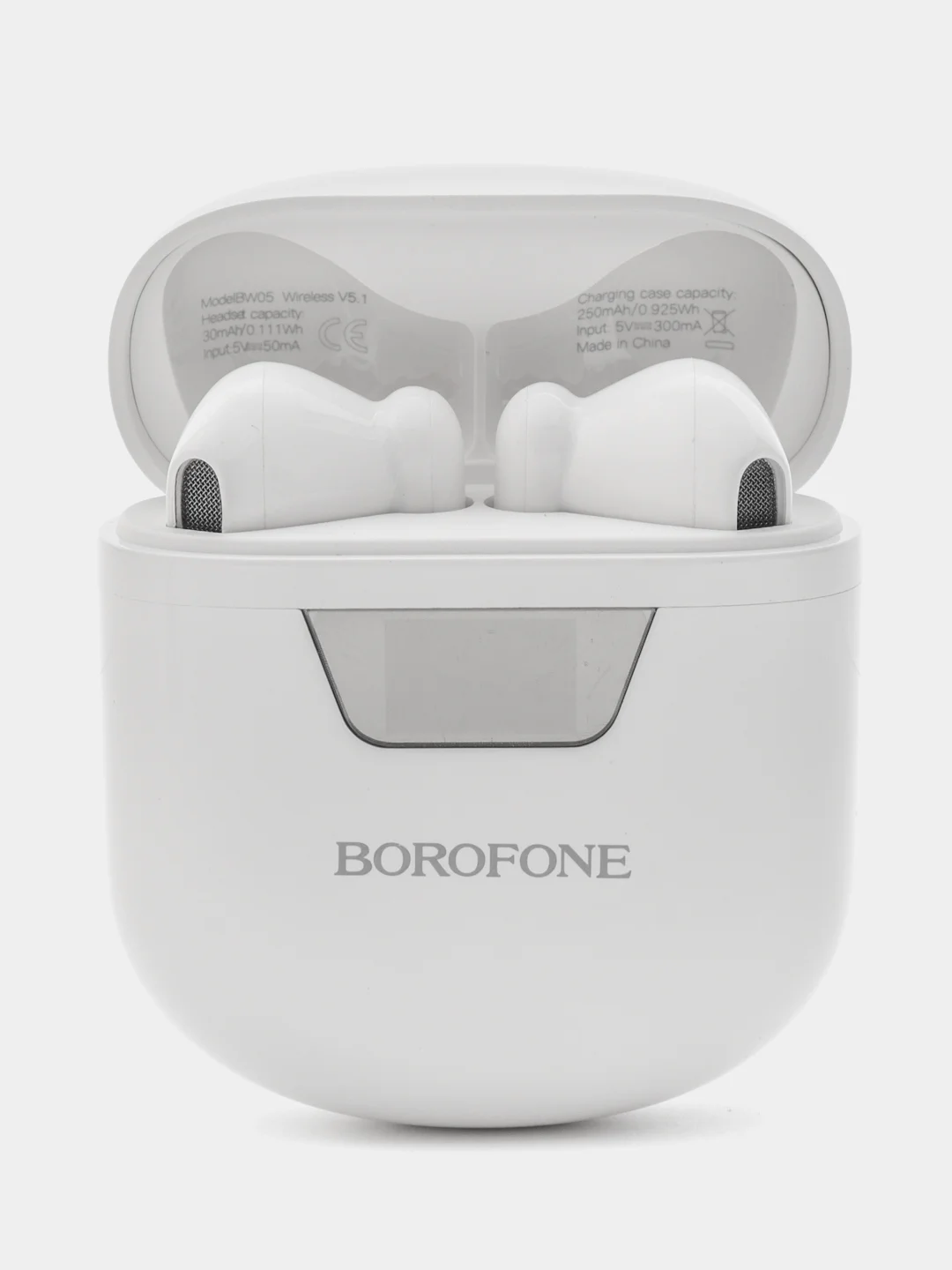 Наушники Borofone BW05 Pure, TWS, вкладыши, Bluetooth 5.1, 30/250 мАч, дисплей, белые