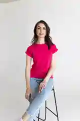 Фуксия футболка женская оверсайз, с коротким рукавом