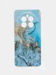 Голубой силиконовый чехол на Realme 12+ / Реалми 12 Плюс прозрачный, с рисунком, защита камеры