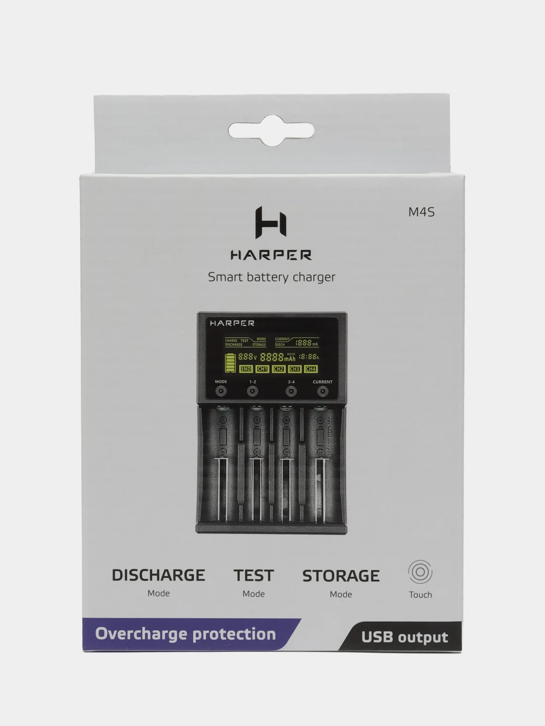 Зарядное устройство для аккумуляторных батареек на 4 слота Harper M4S Li-Ion, Ni-Cd, Ni-MH