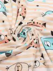 Бежевый кулирная ткань рисунок Коты полоска 100% хлопок для шитья и рукоделия. Карде 135 гр/м