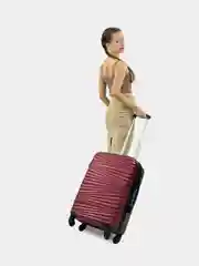 Бордовый чемодан на колесах, дорожный, пластиковый, с кодовым замком