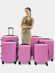 Розовый чемодан на колесах, дорожный, пластиковый, с кодовым замком