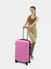 Розовый чемодан на колесах, дорожный, пластиковый, с кодовым замком
