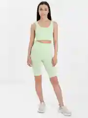 Салатовый фитнес костюм/Костюм для фитнеса в рубчик/Спортивный комплект/Велосипедки и топ