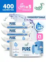 Влажные салфетки Pure, гипоаллергенные, 5 х 80 шт, 400 шт