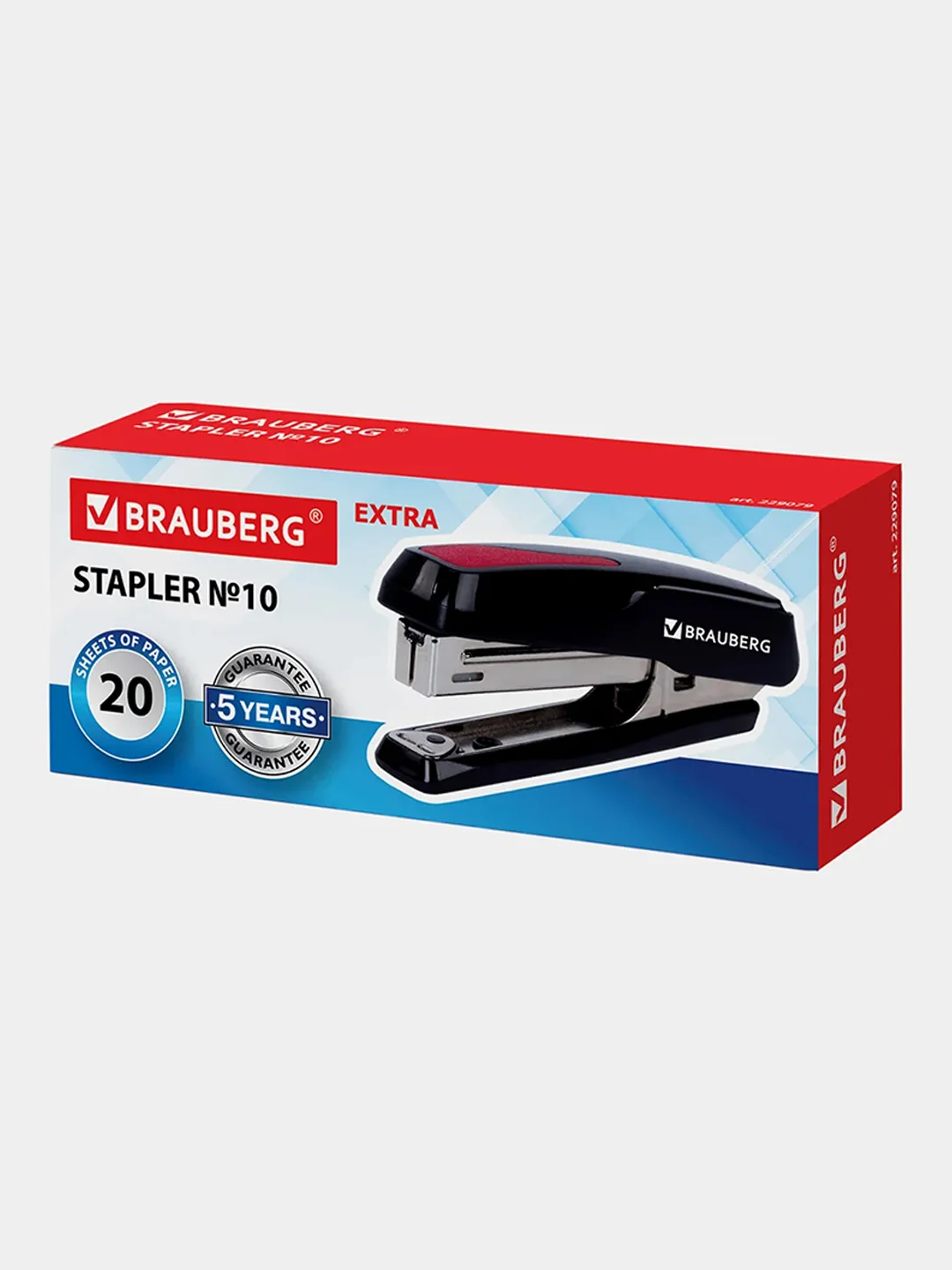Степлер №10 BRAUBERG "Extra", до 20 листов, антистеплер, черно-красный, 229079