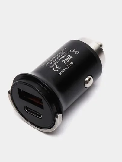 Черный автомобильное зарядное устройство, 45 Вт, 18 Вт, 3А, USB + Type-C