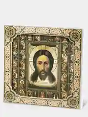 Икона освящённая Духовный Наставник "Спас Нерукотворный" и Собор Богородицы в раме 28х28
