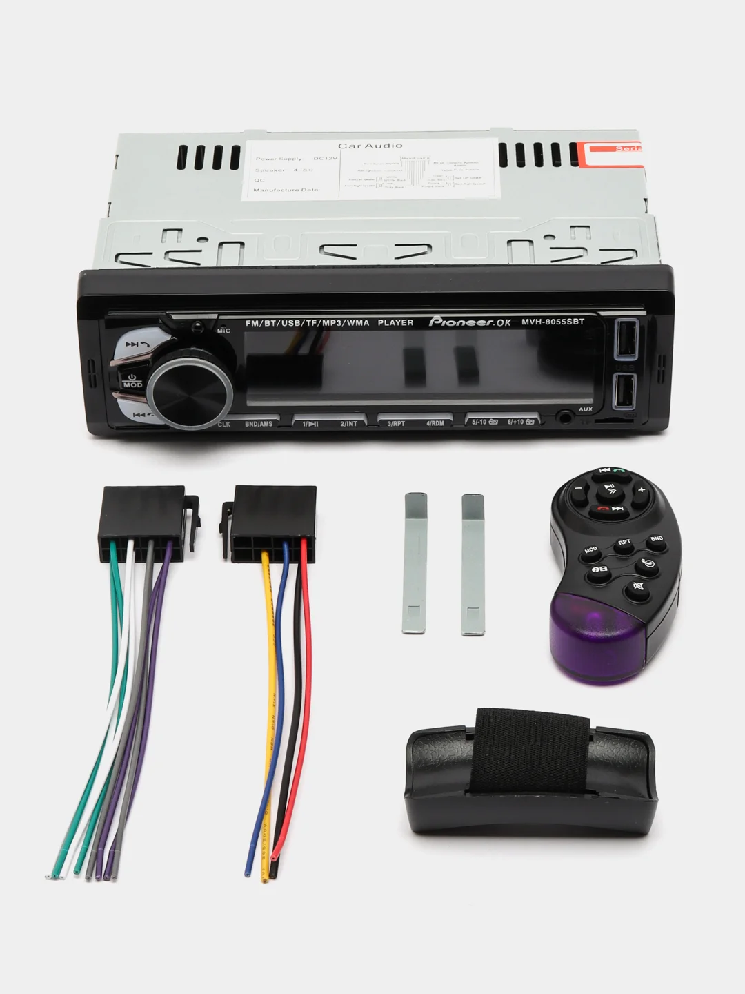 Красный автомагнитола Pioneer 1 DIN для авто - с поддержкой (Bluetooth/USB/AUX/FM)