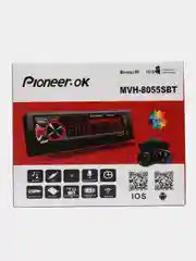 Красный автомагнитола Pioneer 1 DIN для авто - с поддержкой (Bluetooth/USB/AUX/FM)