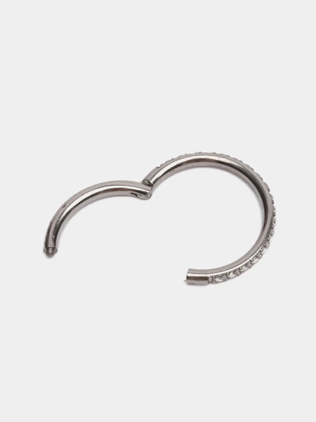 Серебряный кольцо-кликер для пирсинга, из титана, со стразами, серия "TITANIUM", для носа, уха