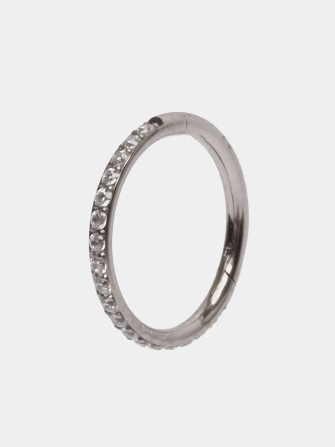 Серебряный кольцо-кликер для пирсинга, из титана, со стразами, серия "TITANIUM", для носа, уха