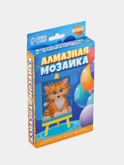Алмазная мозаика для детей Милый котик + ёмкость, стержень с клеевой подушечкой, 10х15 см