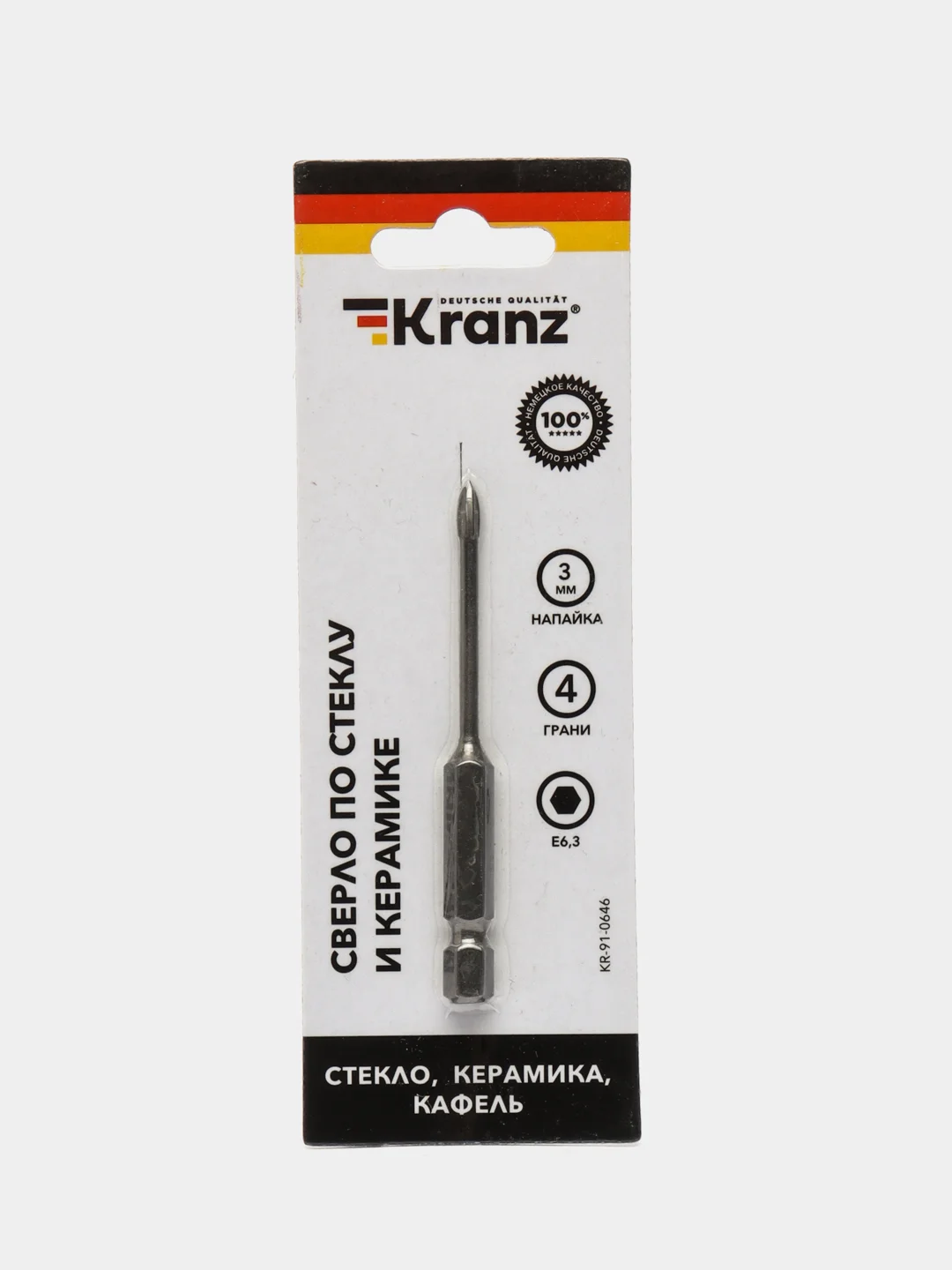 Сверло по керамике шестигранный хвостовик, 4 грани KRANZ