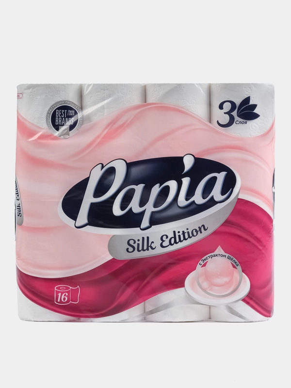 Туалетная бумага, трехслойная, Papia Silk Edition, с экстрактом шелка, 3 слоя, 16 рулонов