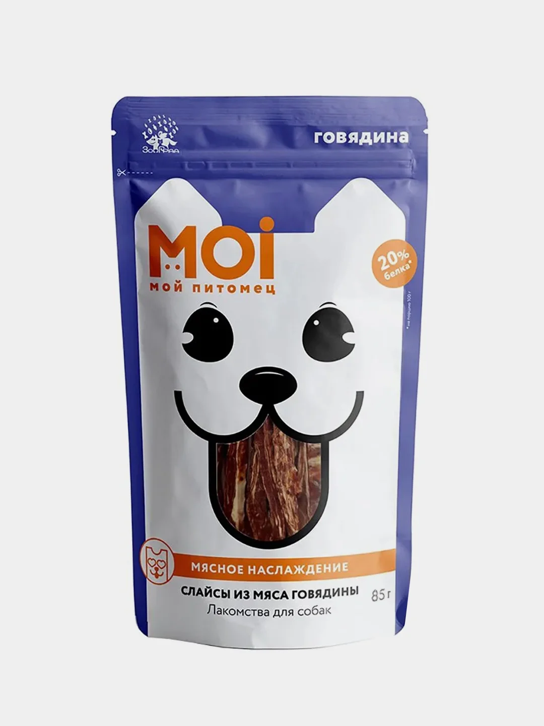 Лакомство для собак MOI, слайсы из мяса говядины, 85г