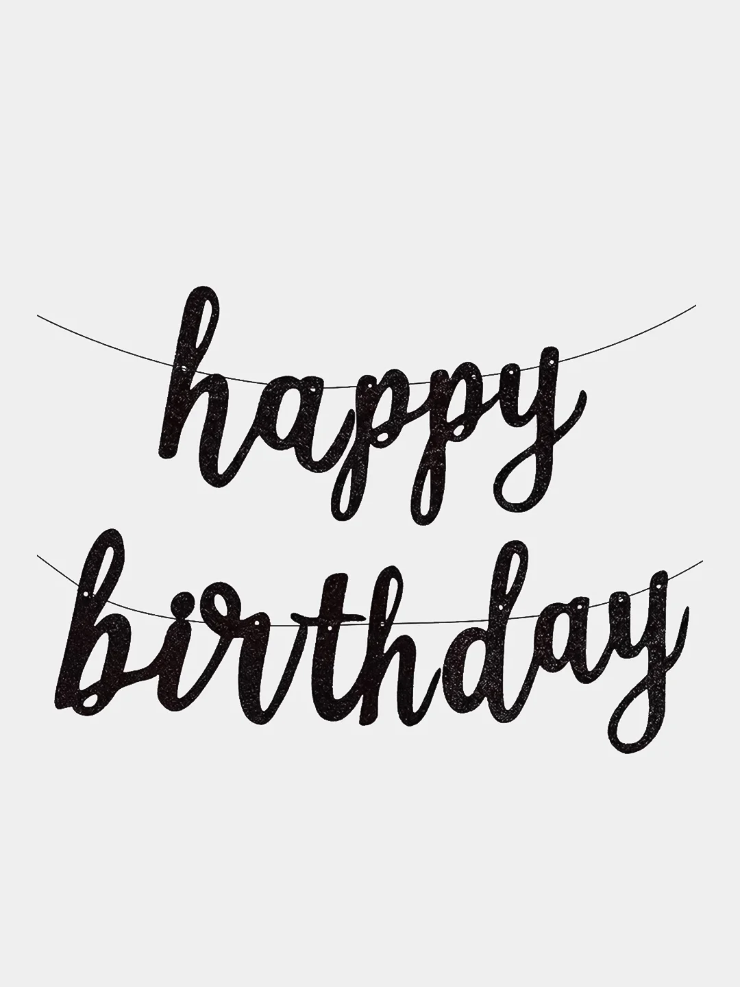 Черный растяжка со словами "Happy birthday" с блестящим глиттером для дня рождения