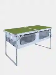 Зелёный хаки стол 102*50*61см с подвесной полкой, складной, туристический
