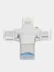 Серебряный переходник адаптер OTG 3.0 на Айфон iPhone, Lightning + MicroUSB + Type-C + MicroSD + USB