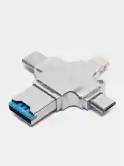 Серебряный переходник адаптер OTG 3.0 на Айфон iPhone, Lightning + MicroUSB + Type-C + MicroSD + USB