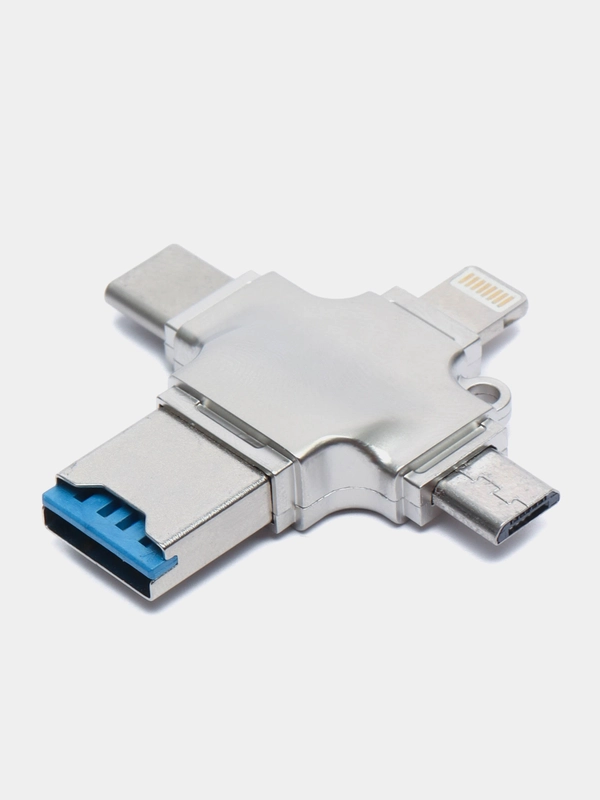 Переходник адаптер OTG 3.0 на Айфон iPhone, Lightning + MicroUSB + Type-C + MicroSD + USB