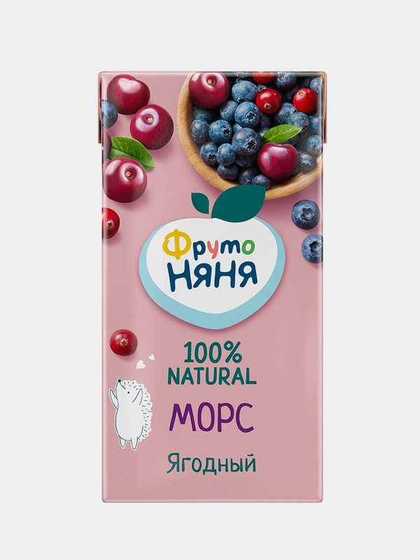 Морс детский ФрутоНяня, клюква, черника, вишня, 12 штук по 0,5 л