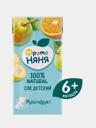 Сок детский ФрутоНяня, груша, яблоко, банан, апельсин, 0,2 л, 1 шт