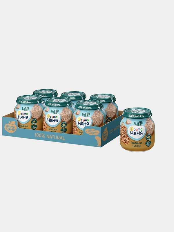 Пюре мясное ФрутоНяня, с 8 месяцев, гречка с говядиной и морковью, 100 г, 6 штук