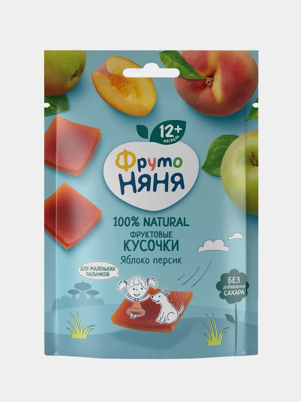 Пастила ФрутоНяня "Фруктовые кусочки", с 1 года, яблоко, персик, 53 г