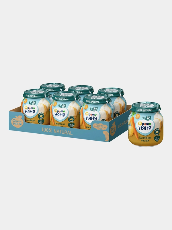 Пюре мясное ФрутоНяня, с 8 месяцев, цыпленок и овощи, с рисом, 100 г, 6 штук
