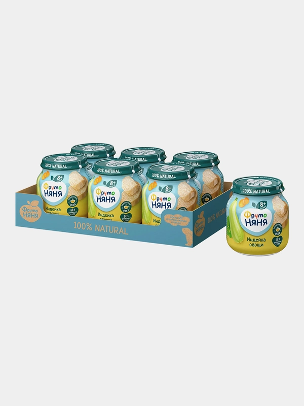 Пюре мясное ФрутоНяня, с 8 месяцев, индейка с овощами, 100 г, 6 штук